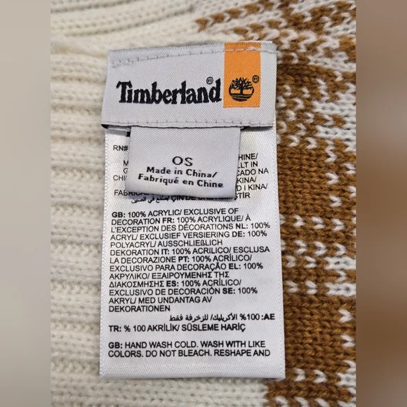 Timberland Buffalo Plaid Knit Scarf Cozy Logo Checkered Tan Cream Cozy OS - Picture 6 of 7